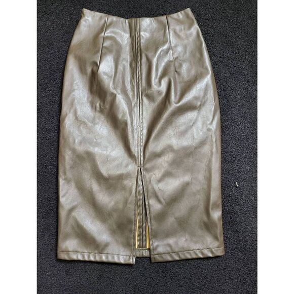 Dolls Kill Vegan Leather Pencil Skirt in Army Green - Picture 1 of 3